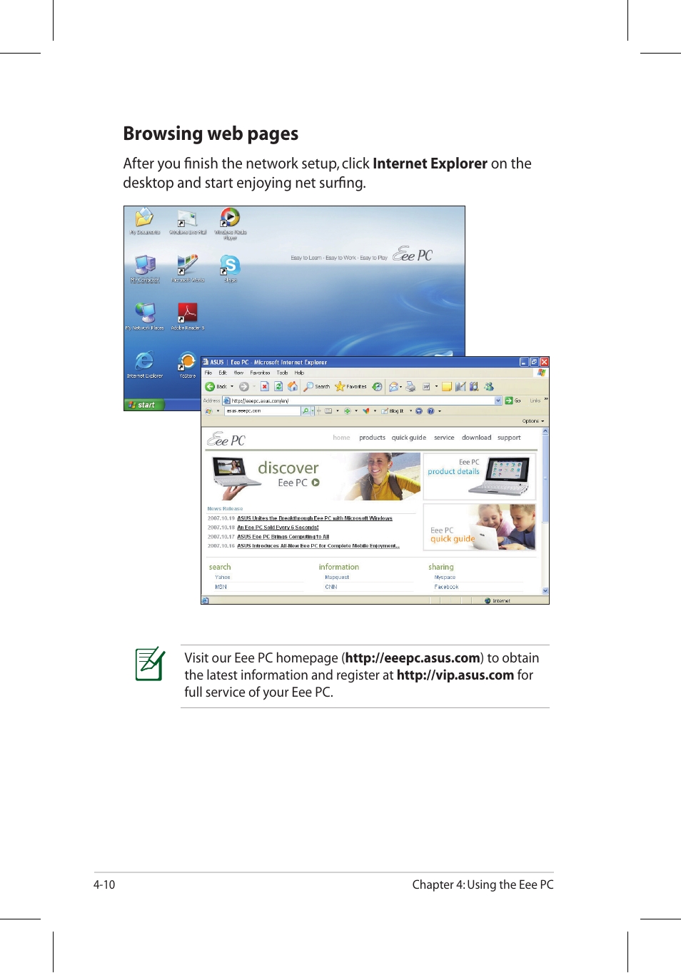 Browsing web pages | Asus Eee PC 8G/Linux User Manual | Page 50 / 80