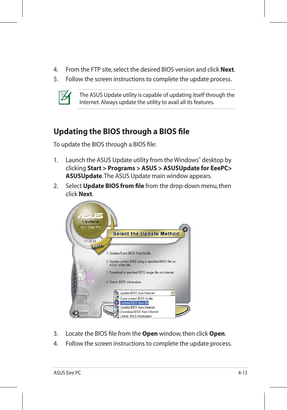 Updating the bios through a bios file | Asus Eee PC 8G/Linux User Manual | Page 53 / 80