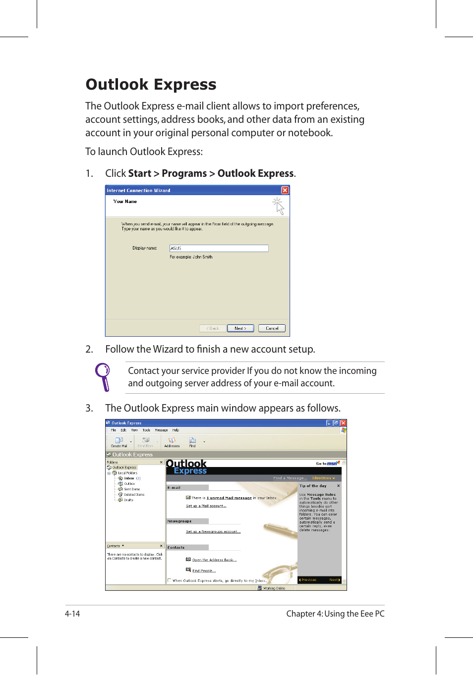 Outlook express | Asus Eee PC 8G/Linux User Manual | Page 54 / 80