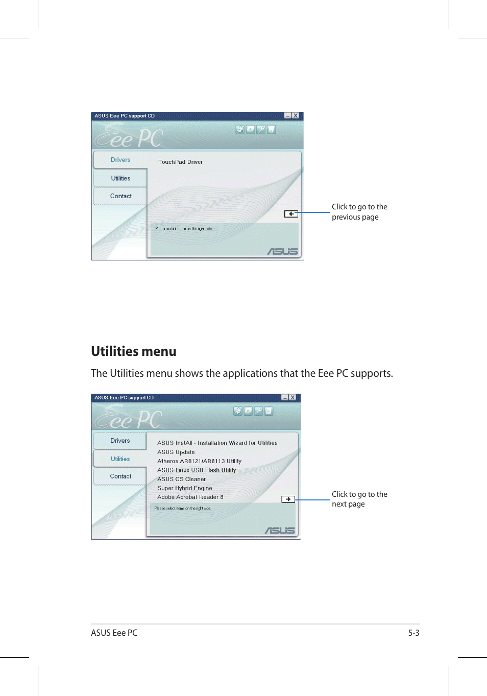 Utilities menu | Asus Eee PC 8G/Linux User Manual | Page 65 / 80