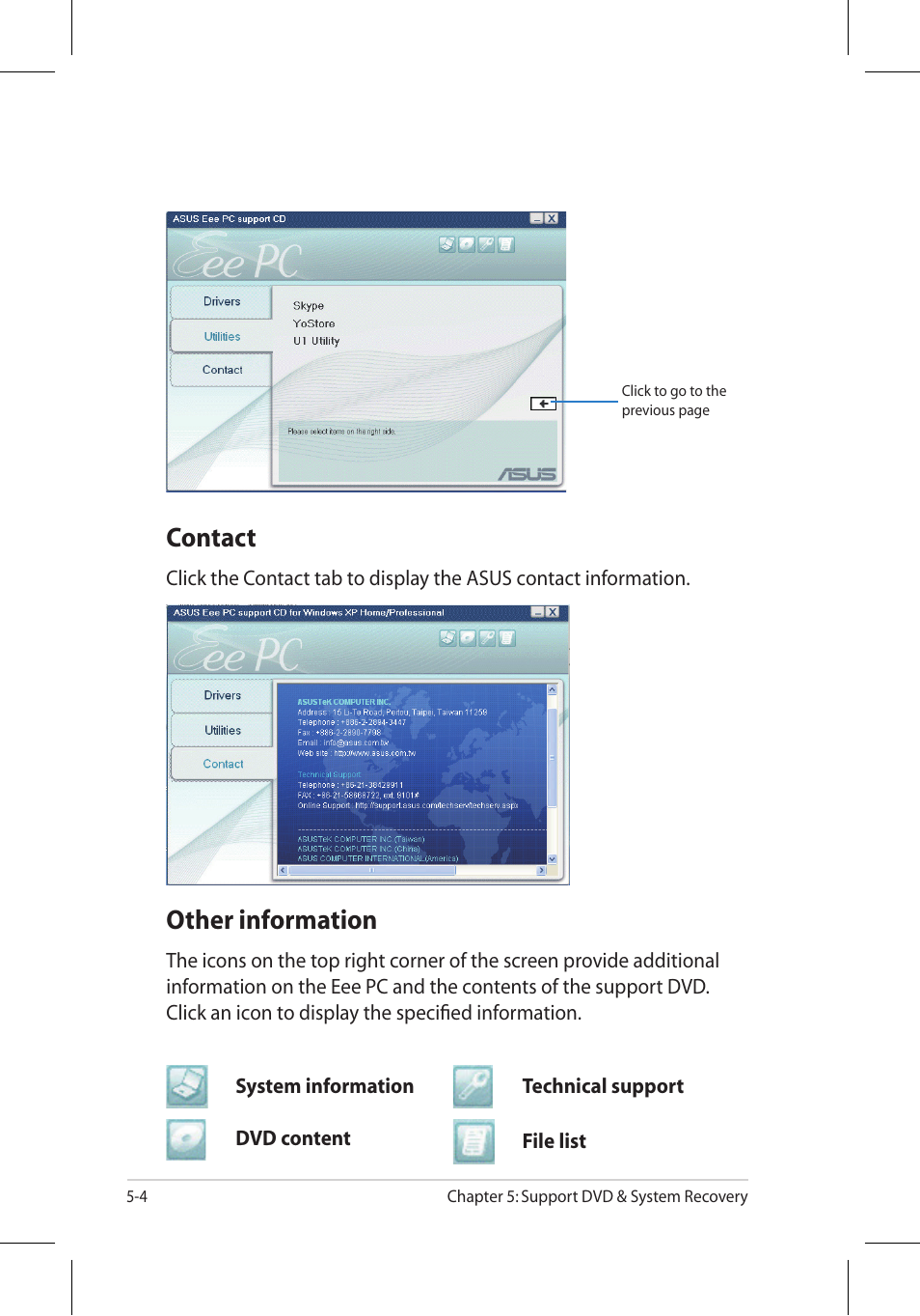 Contact, Other information | Asus Eee PC 8G/Linux User Manual | Page 66 / 80