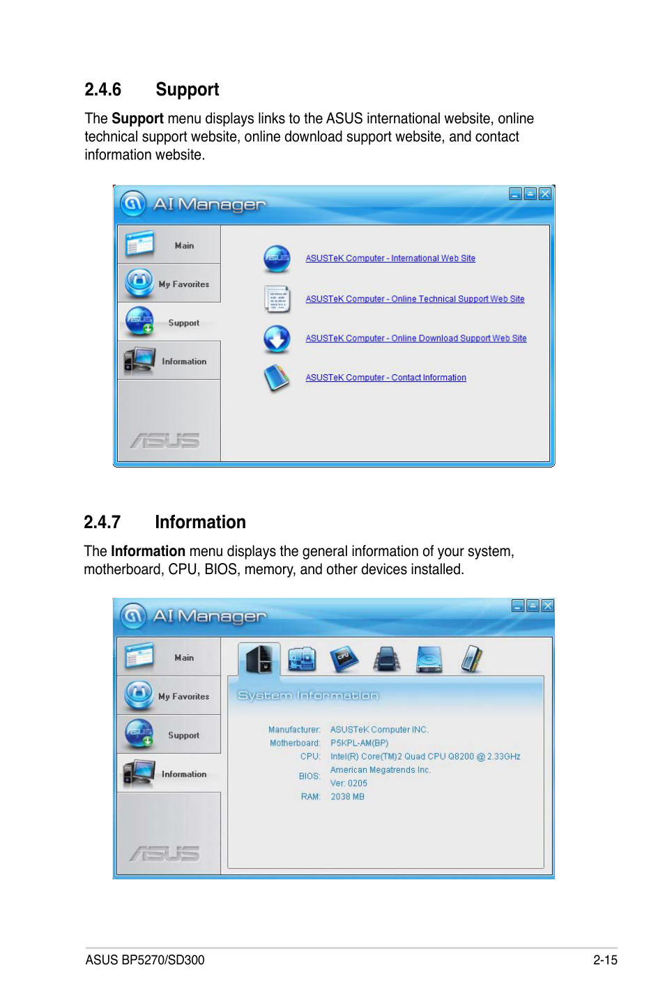 6 support, 7 information, Support -15 | Information -15 | Asus BP5270 User Manual | Page 29 / 33