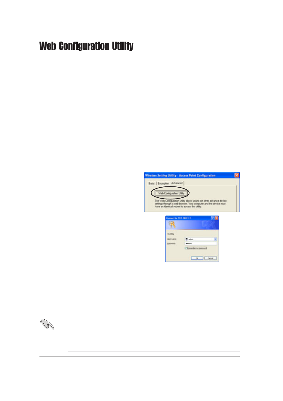 Web configuration utility, Launching the web configuration utility | Asus WL-330g User Manual | Page 12 / 20