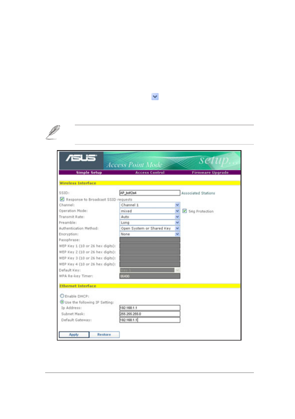 Changing the access point (ap) configuration | Asus WL-330g User Manual | Page 13 / 20