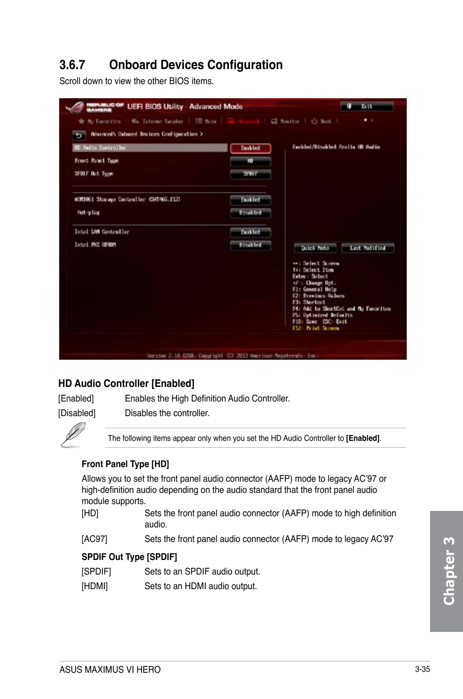 7 onboard devices configuration, Onboard devices configuration -35, Chapter 3 | Asus MAXIMUS VI HERO User Manual | Page 113 / 182