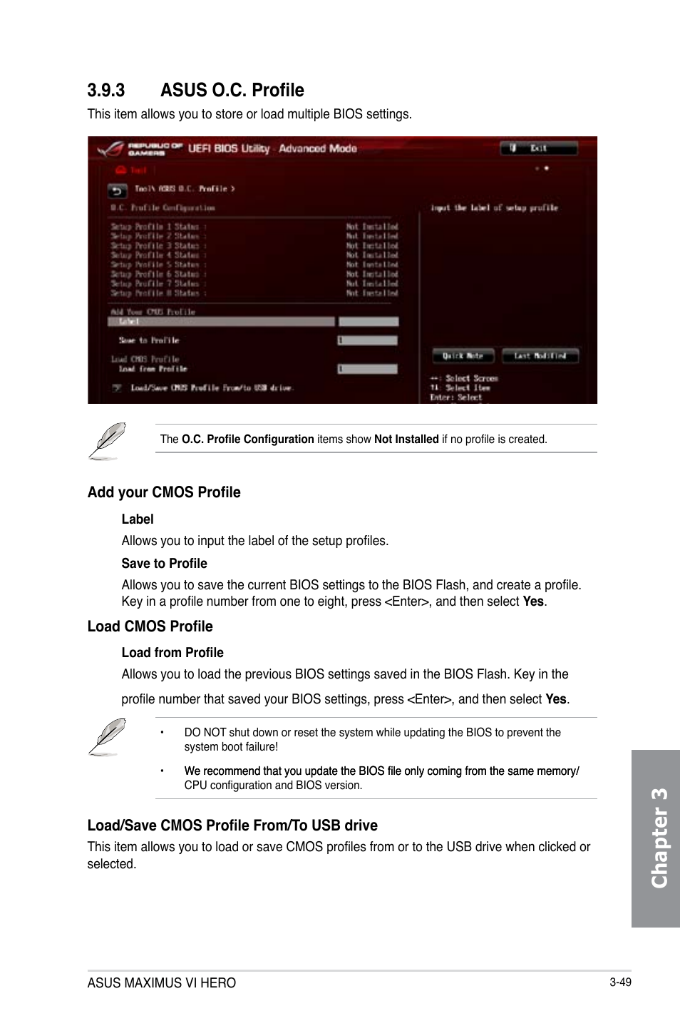 3 asus o.c. profile, Asus o.c. profile -49, Chapter 3 | Asus MAXIMUS VI HERO User Manual | Page 127 / 182