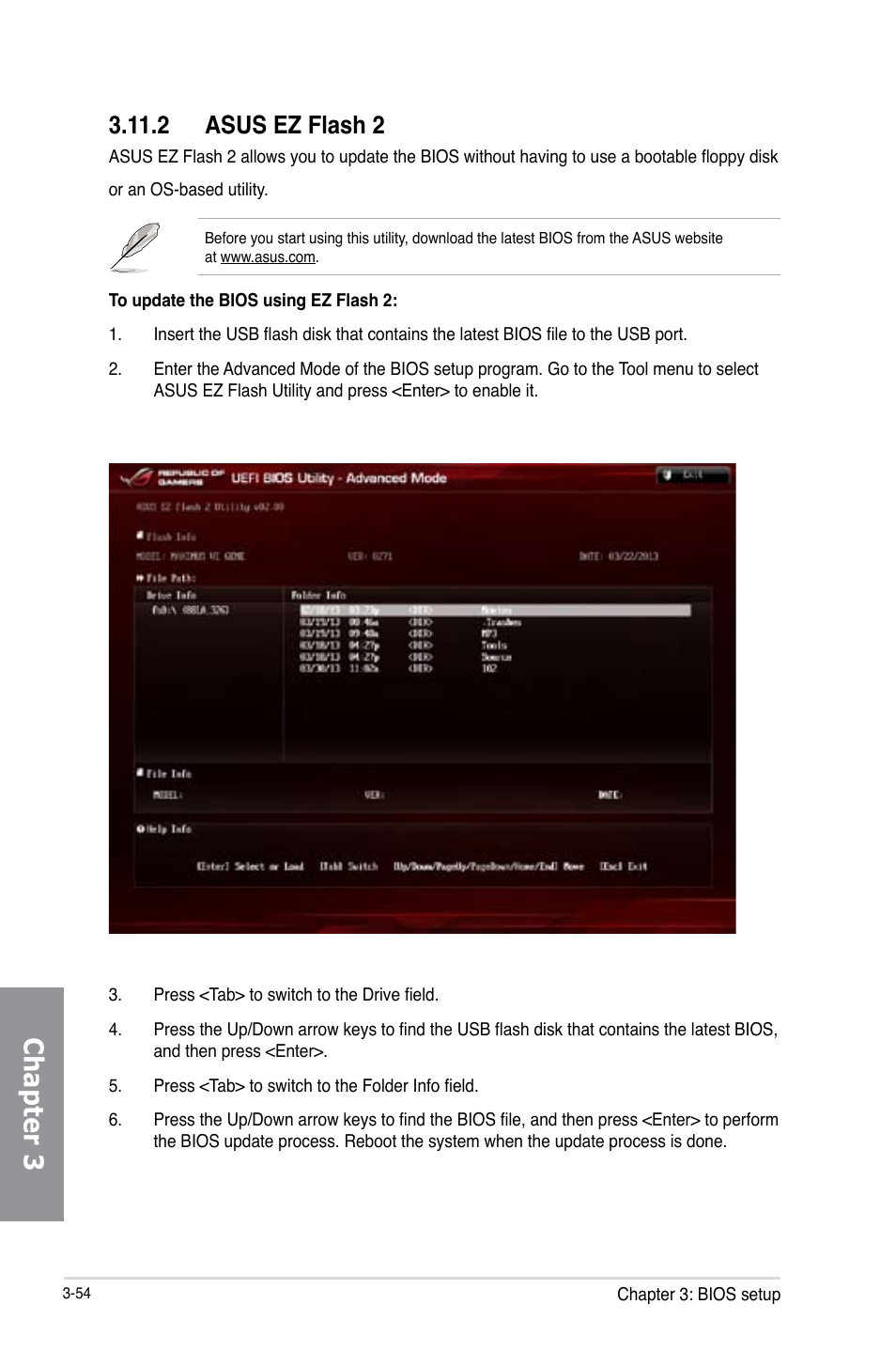 2 asus ez flash 2, Asus ez flash 2 -54, Chapter 3 | Asus MAXIMUS VI HERO User Manual | Page 132 / 182