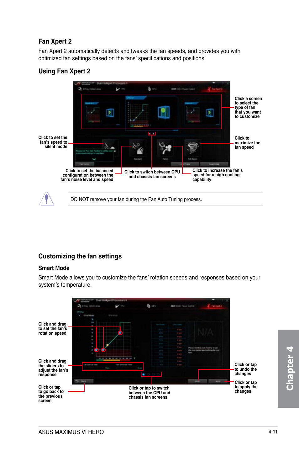 Chapter 4, Fan xpert 2, Using fan xpert 2 | Customizing the fan settings, Asus maximus vi hero | Asus MAXIMUS VI HERO User Manual | Page 147 / 182
