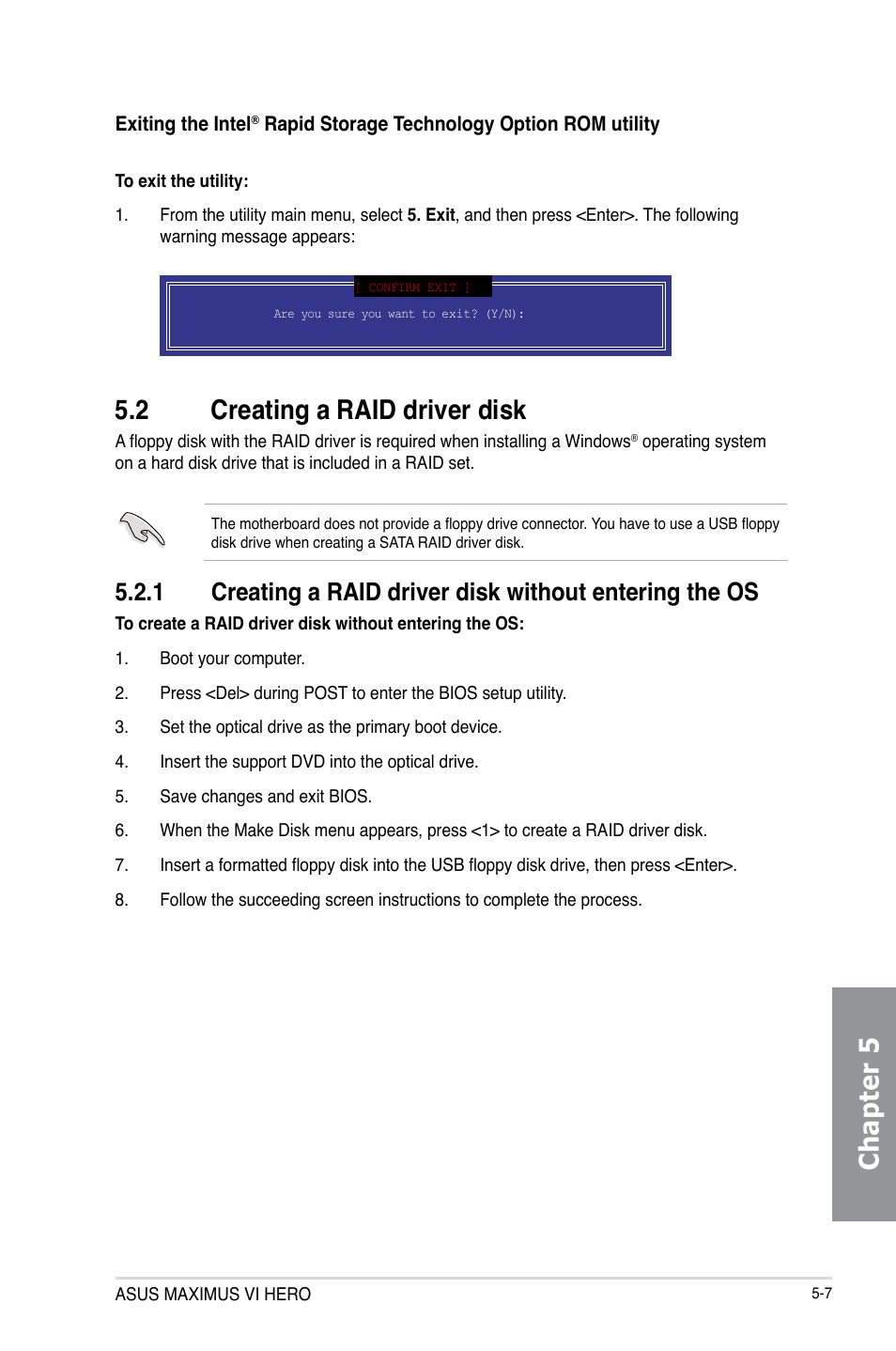 2 creating a raid driver disk, Creating a raid driver disk -7 5.2.1, Chapter 5 | Asus MAXIMUS VI HERO User Manual | Page 175 / 182