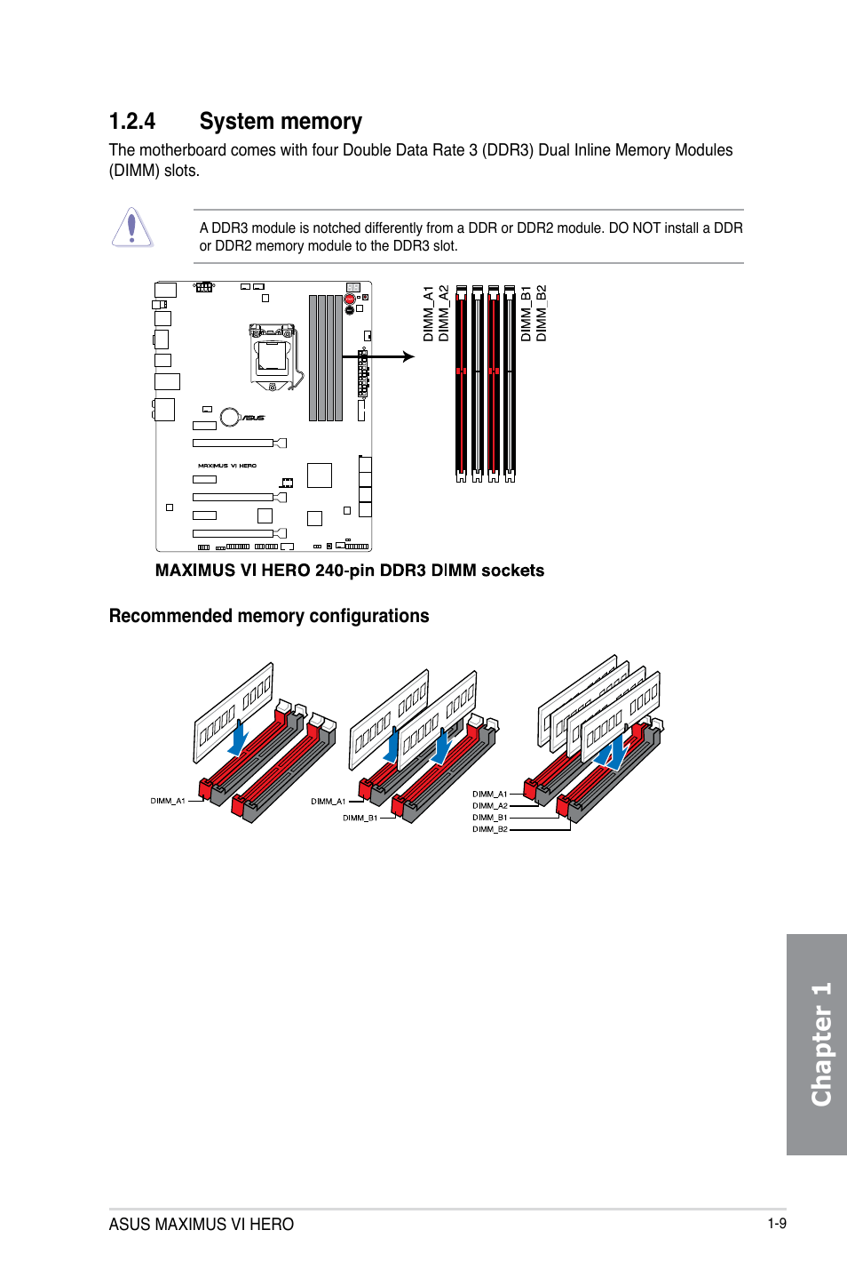 4 system memory, System memory -9, Chapter 1 | Asus MAXIMUS VI HERO User Manual | Page 23 / 182