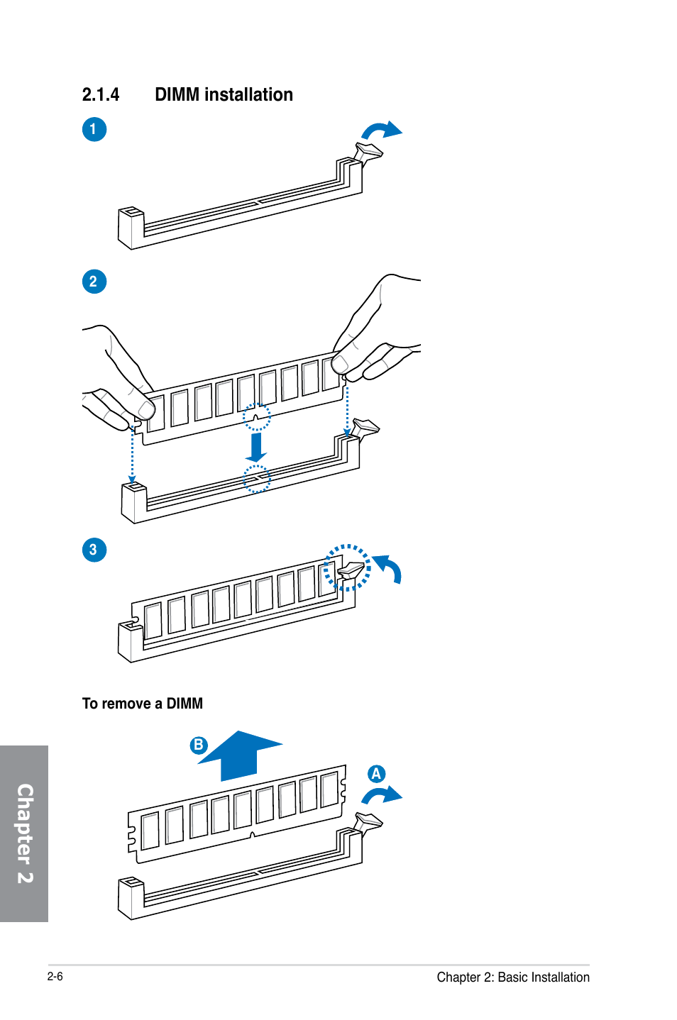 4 dimm installation, Dimm installation -6, Chapter 2 | Asus MAXIMUS VI HERO User Manual | Page 66 / 182