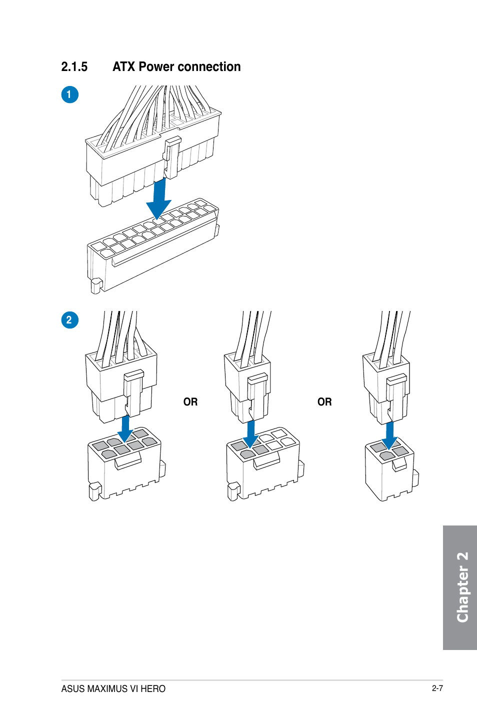 5 atx power connection, Atx power connection -7, Chapter 2 | Asus MAXIMUS VI HERO User Manual | Page 67 / 182