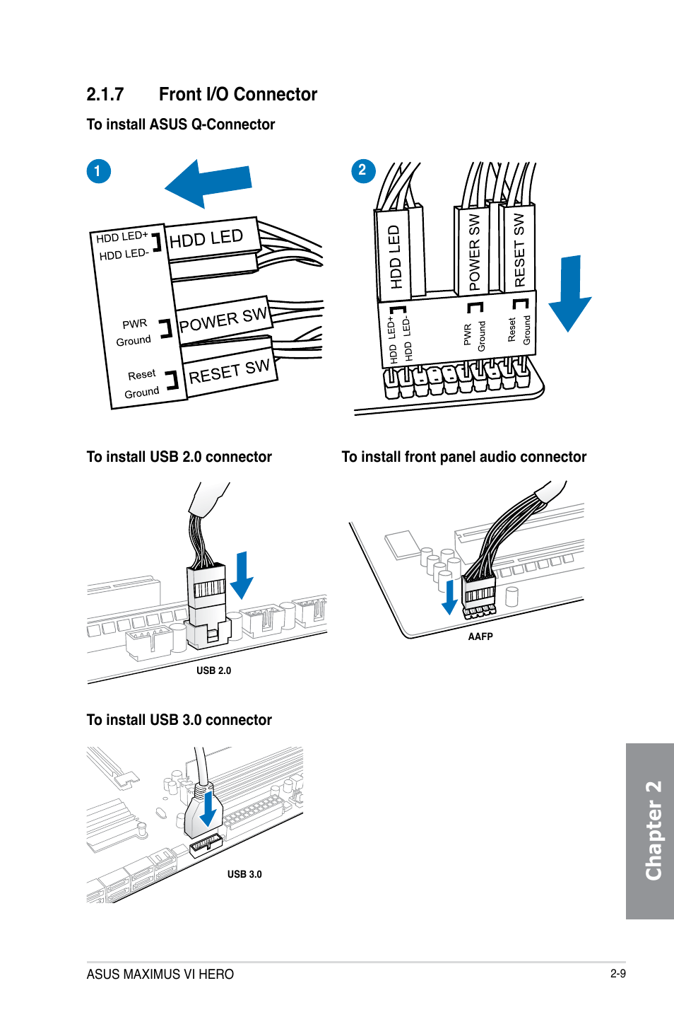 7 front i/o connector, Front i/o connector -9, Chapter 2 | Asus MAXIMUS VI HERO User Manual | Page 69 / 182