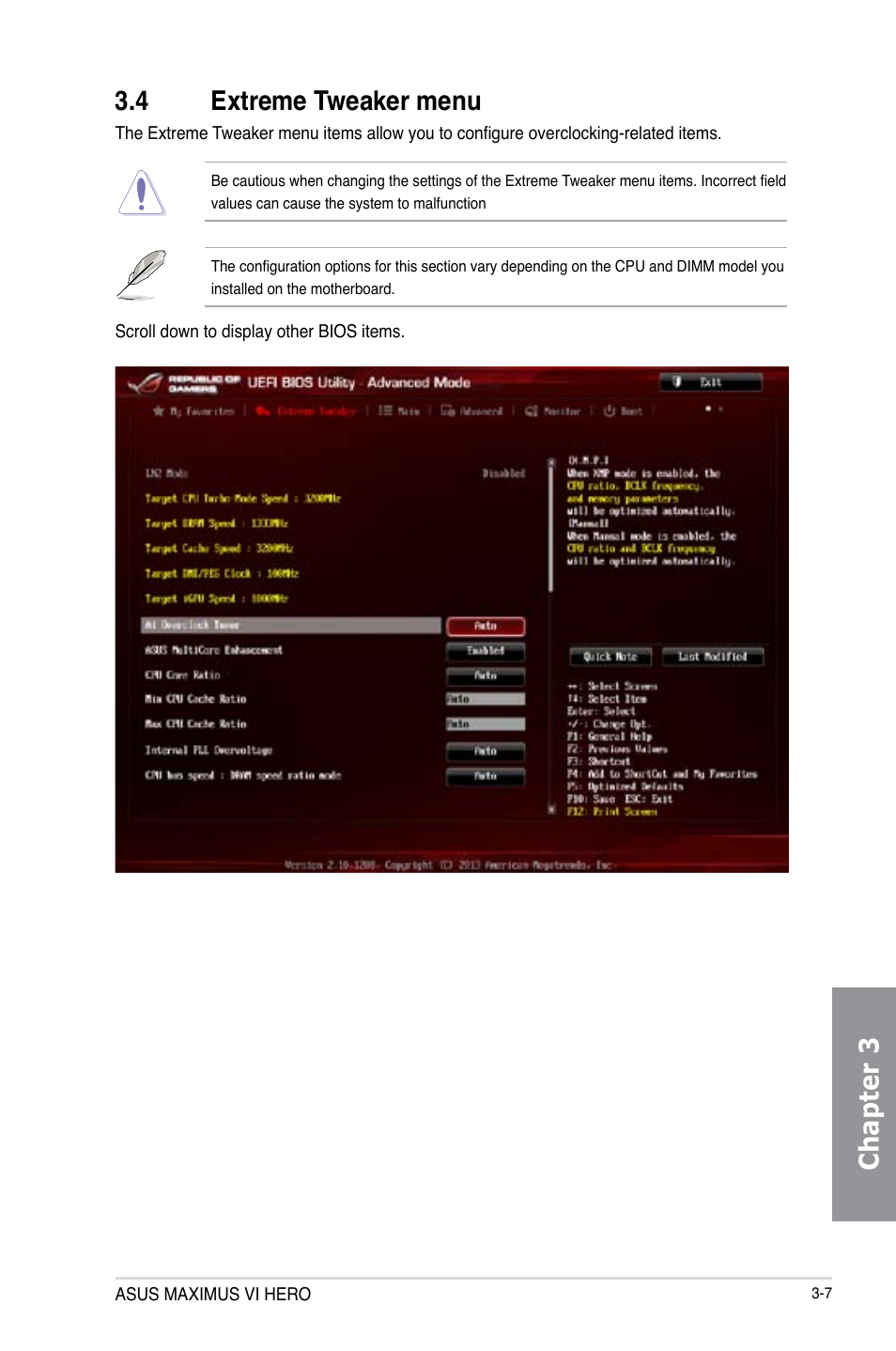 4 extreme tweaker menu, Extreme tweaker menu -7, Chapter 3 3.4 extreme tweaker menu | Asus MAXIMUS VI HERO User Manual | Page 85 / 182