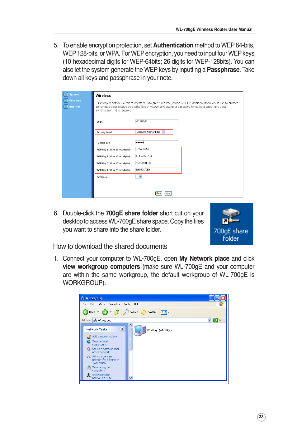 How to download the shared documents | Asus WL-700gE User Manual | Page 33 / 61