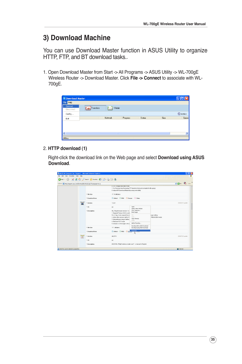 3) download machine | Asus WL-700gE User Manual | Page 35 / 61