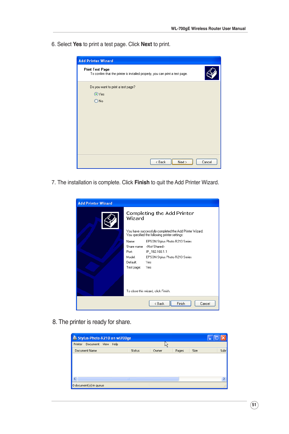 The printer is ready for share | Asus WL-700gE User Manual | Page 51 / 61