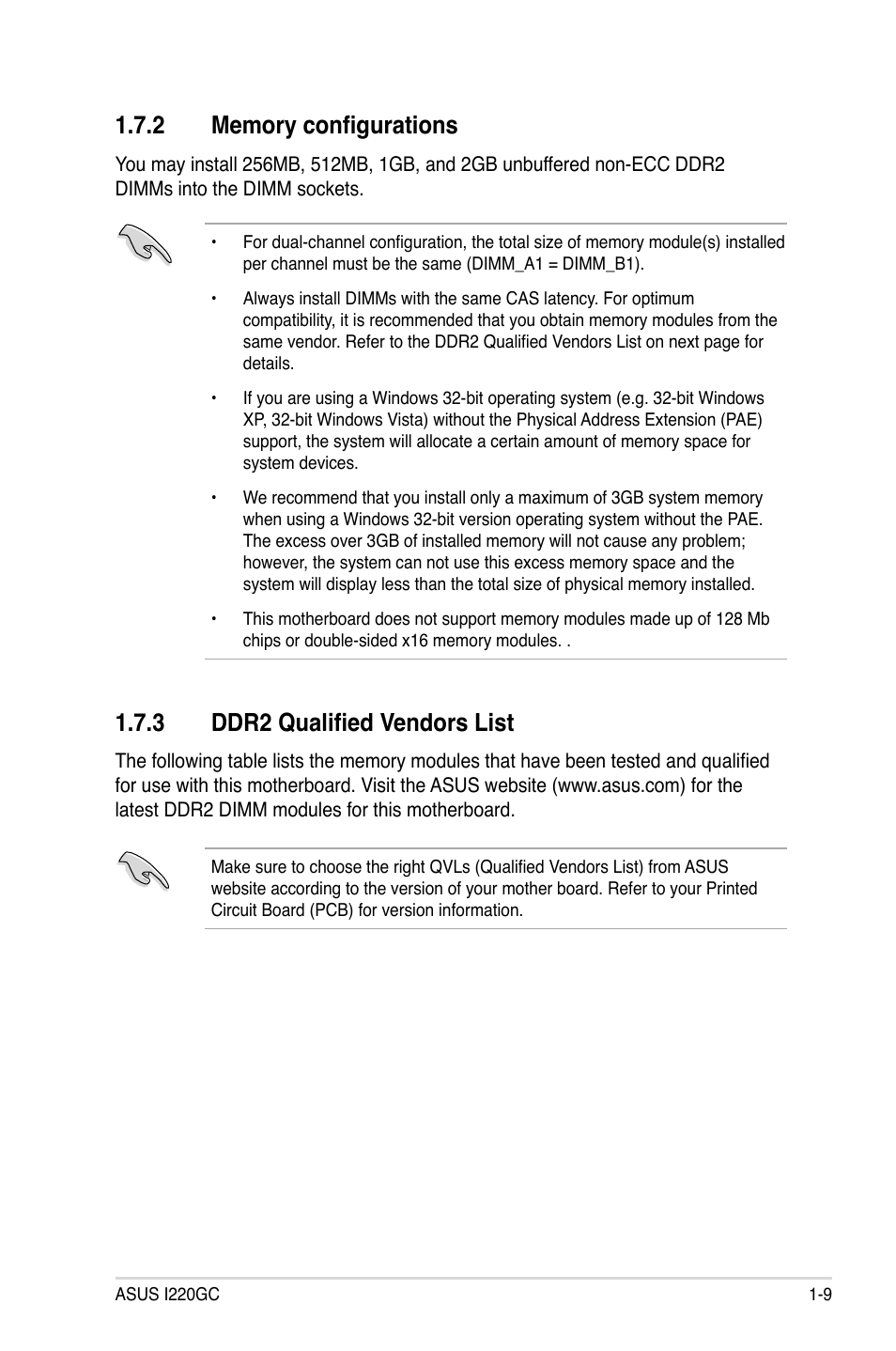 3 ddr2 qualified vendors list | Asus I220GC User Manual | Page 21 / 82