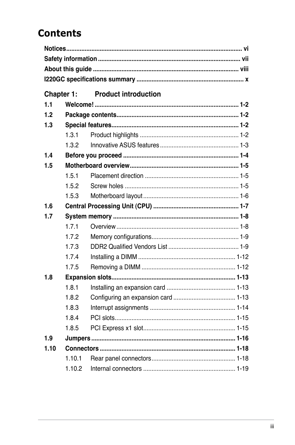 Asus I220GC User Manual | Page 3 / 82