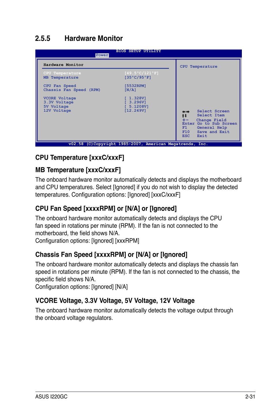 5 hardware monitor | Asus I220GC User Manual | Page 69 / 82