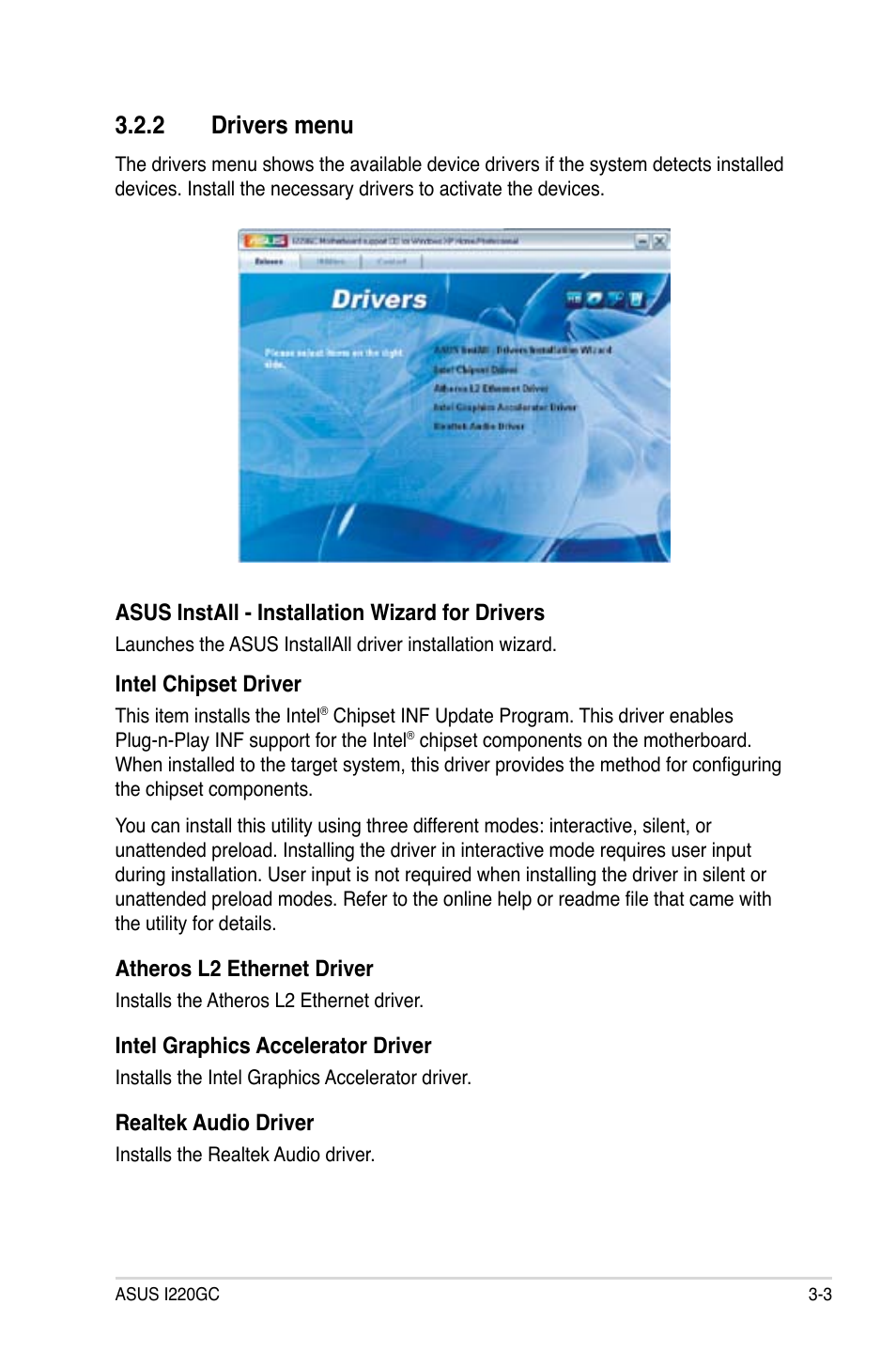 2 drivers menu | Asus I220GC User Manual | Page 79 / 82