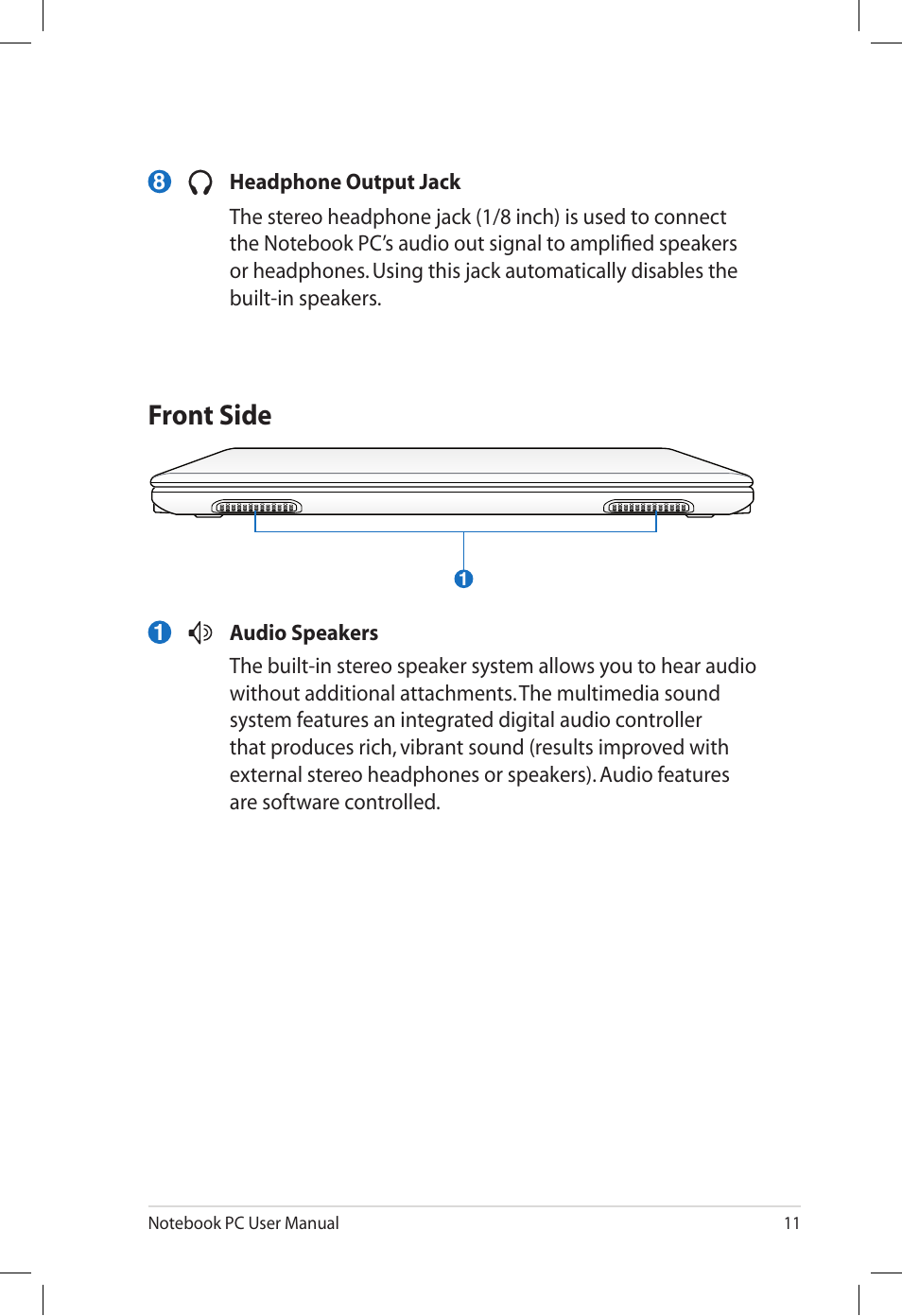 Front side | Asus UL50VT User Manual | Page 11 / 24