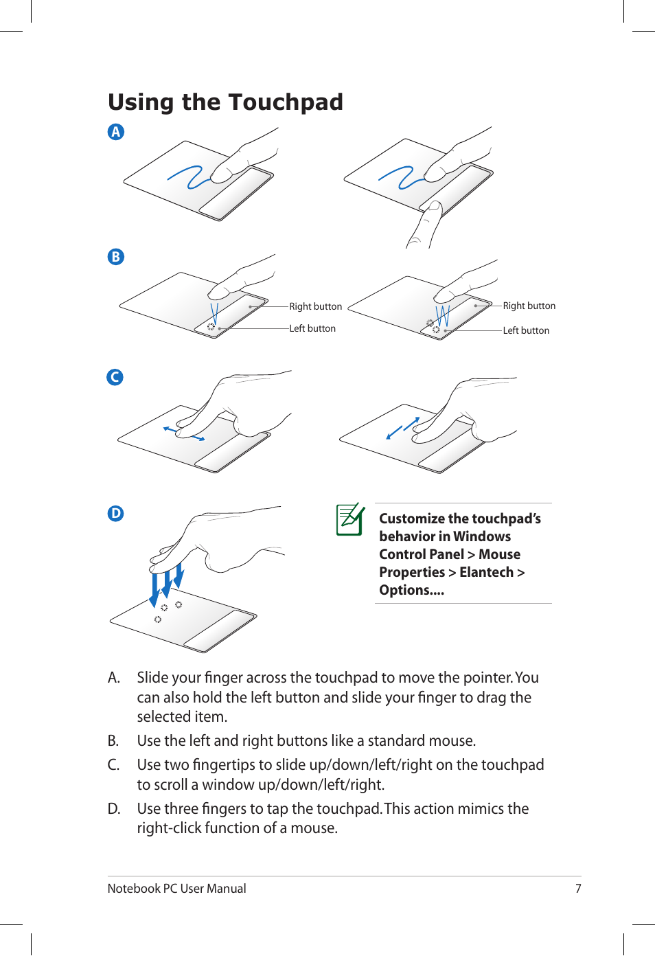 Using the touchpad | Asus UL50VT User Manual | Page 7 / 24