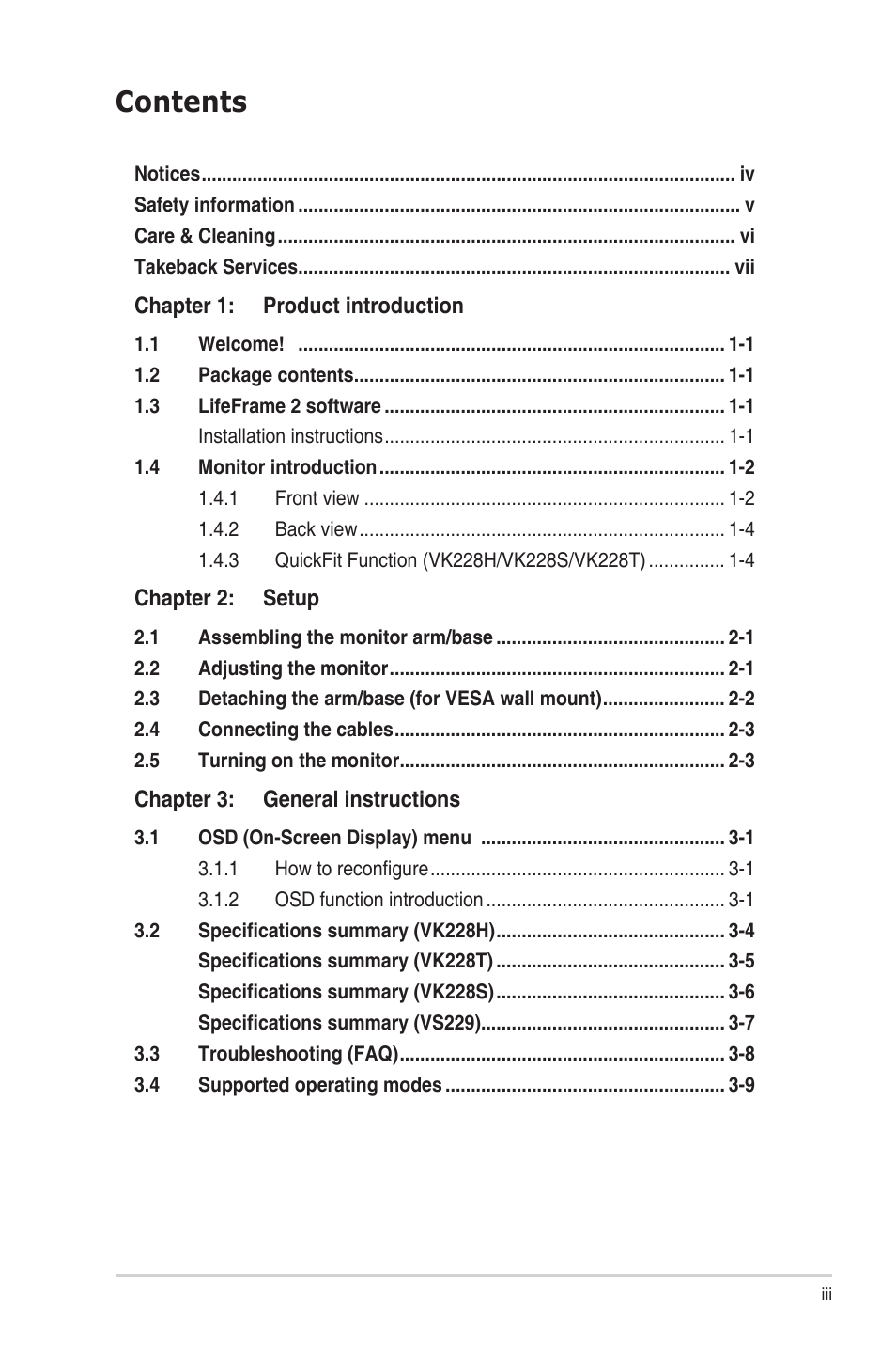 Asus VS229HA User Manual | Page 3 / 27