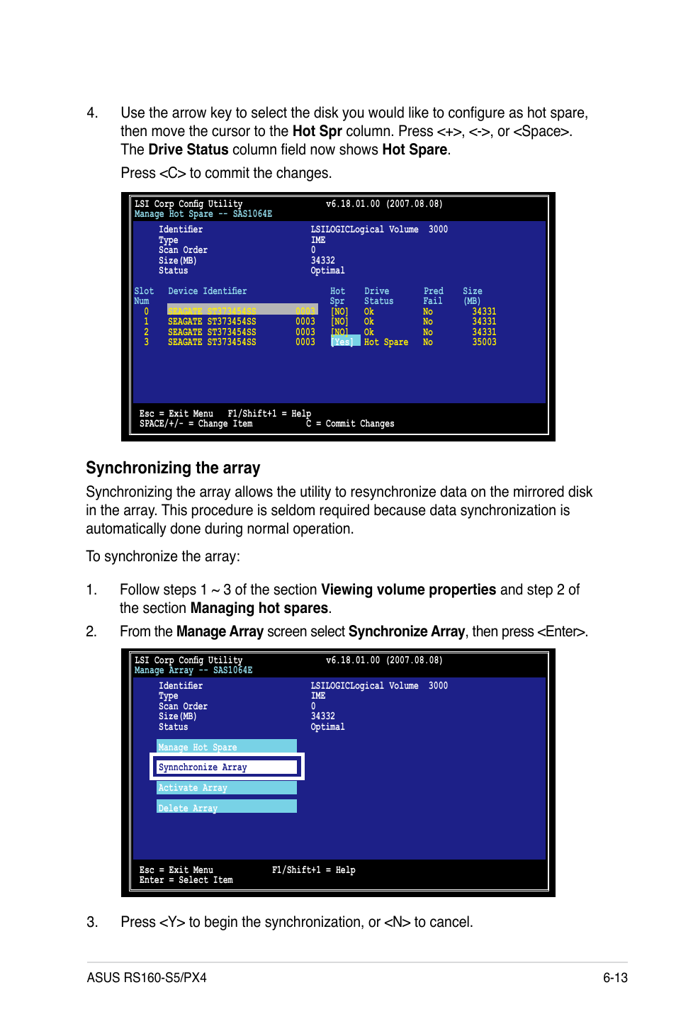 Synchronizing the array | Asus RS160-S5 User Manual | Page 117 / 144