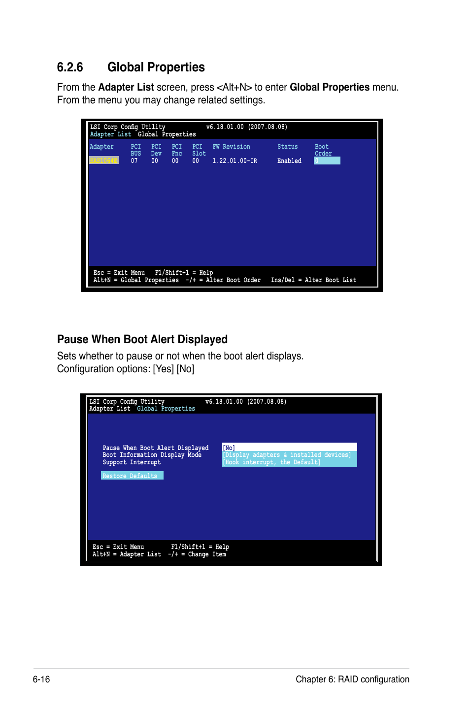 6 global properties, Global properties -16, Pause when boot alert displayed | Asus RS160-S5 User Manual | Page 120 / 144