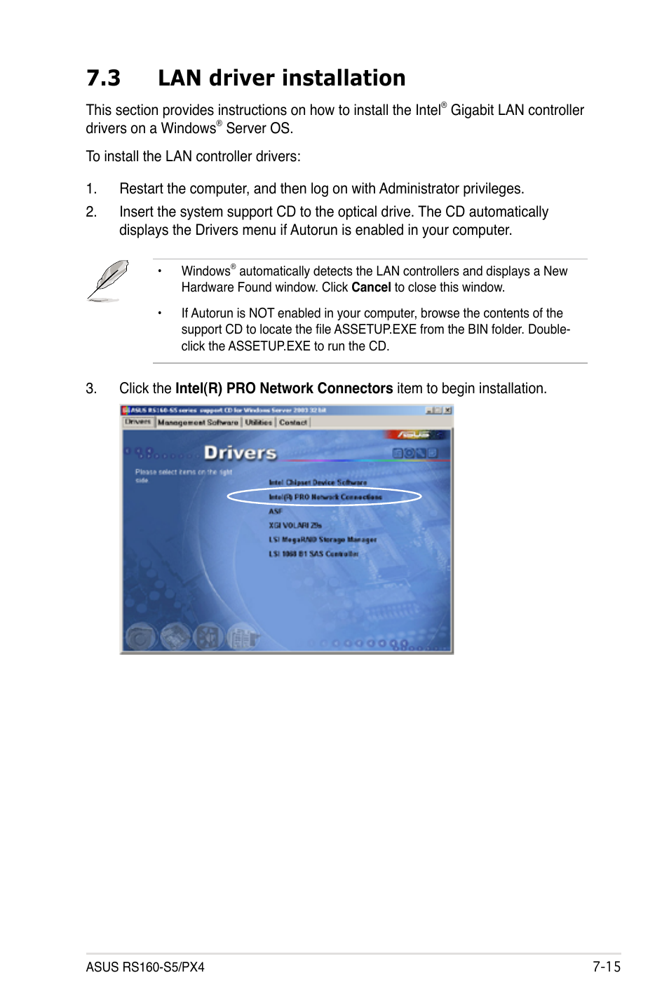 3 lan driver installation, Lan driver installation -15 | Asus RS160-S5 User Manual | Page 137 / 144