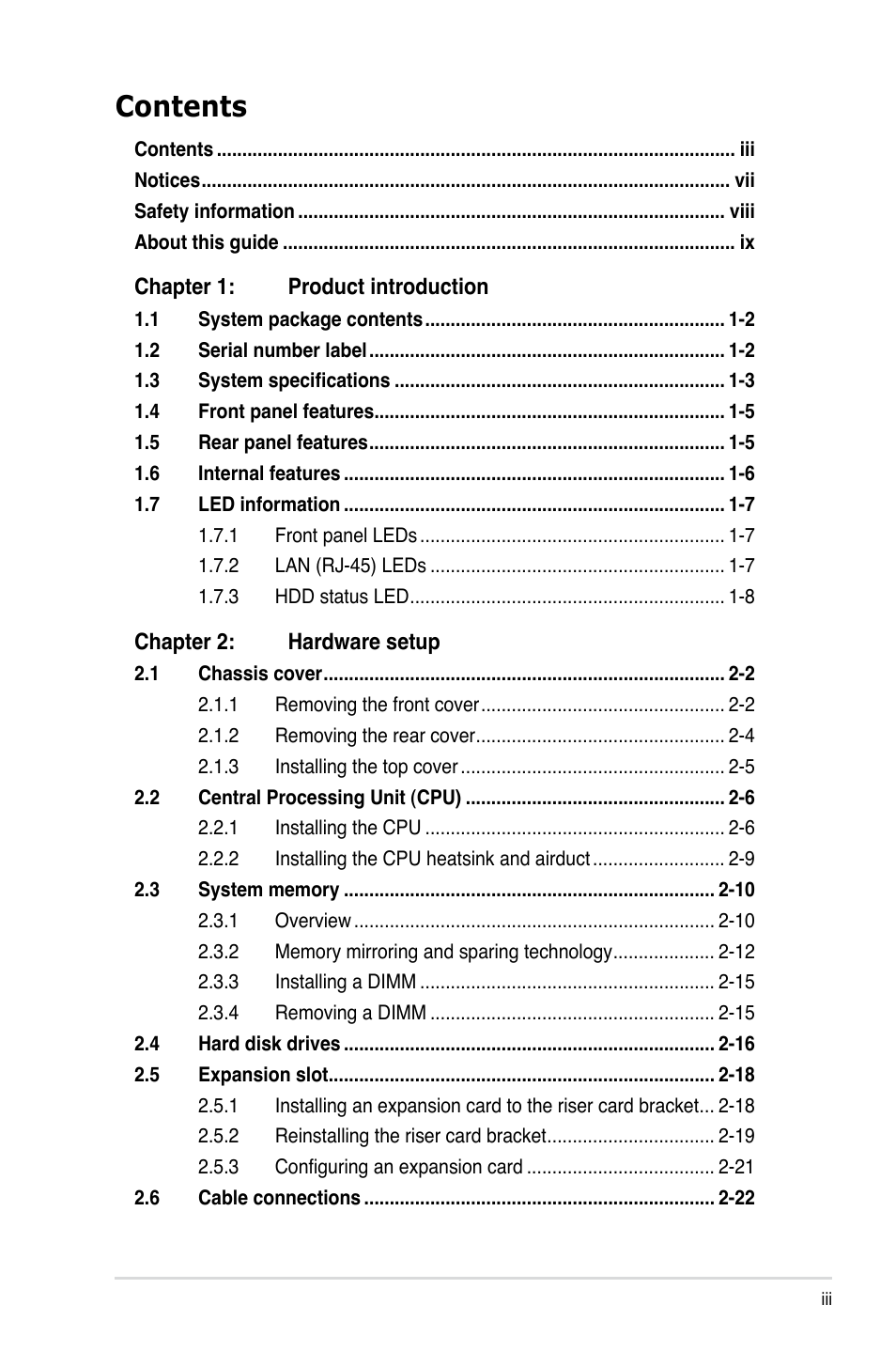 Asus RS160-S5 User Manual | Page 3 / 144