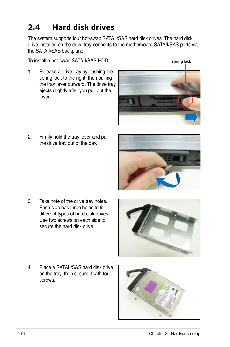 4 hard disk drives, Hard disk drives -16 | Asus RS160-S5 User Manual | Page 34 / 144