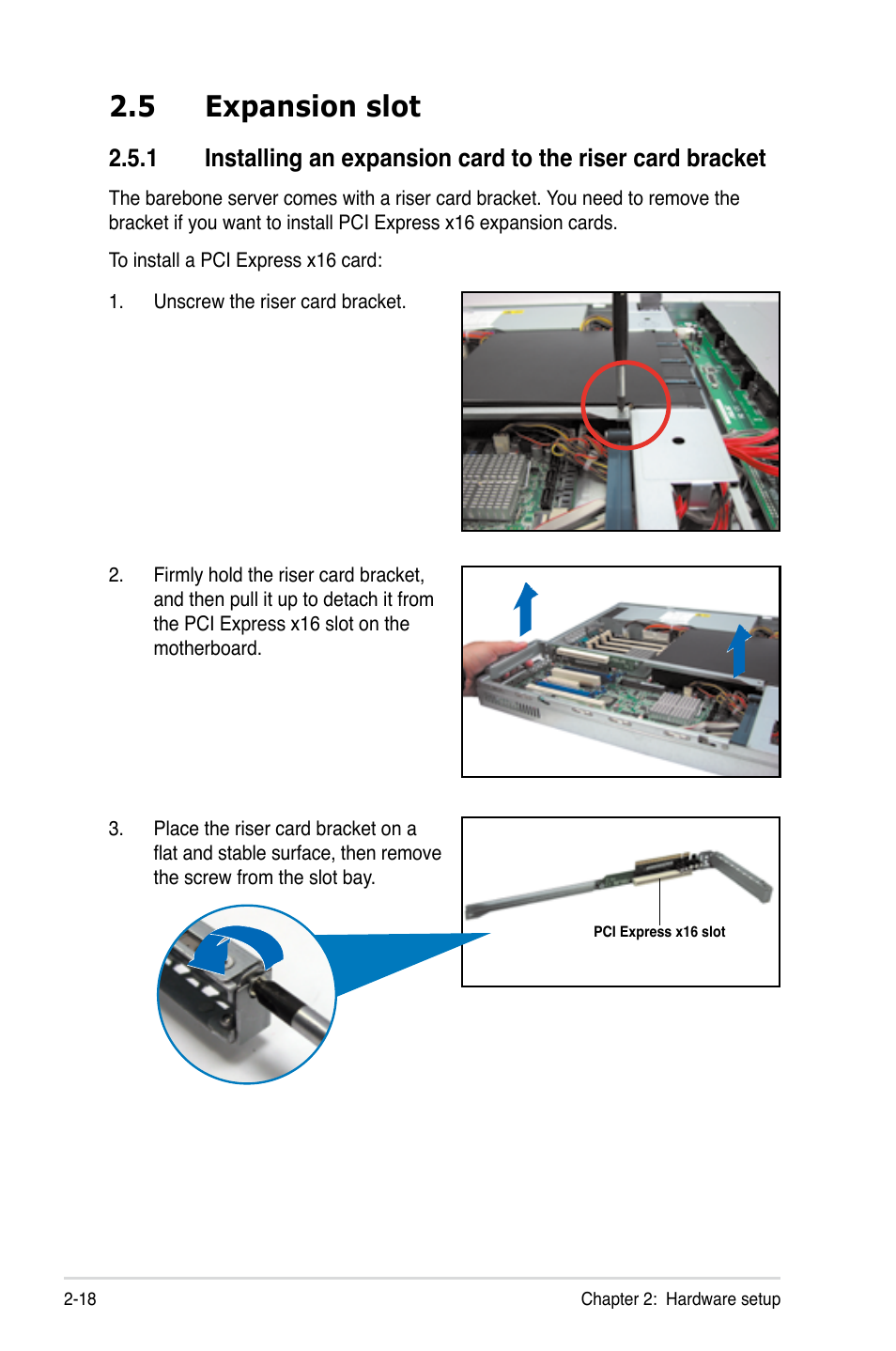 5 expansion slot, Expansion slot -18 2.5.1 | Asus RS160-S5 User Manual | Page 36 / 144