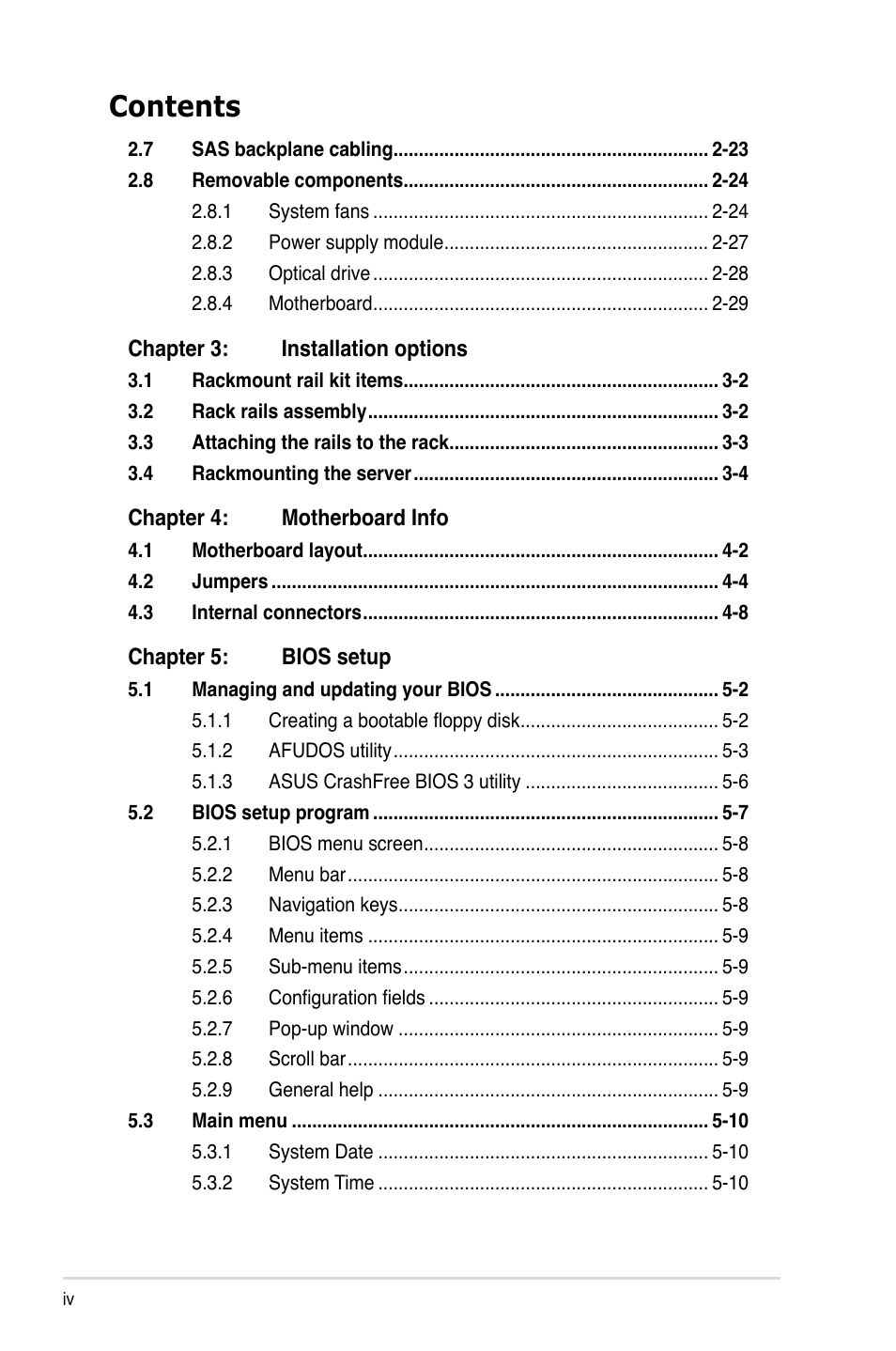 Asus RS160-S5 User Manual | Page 4 / 144