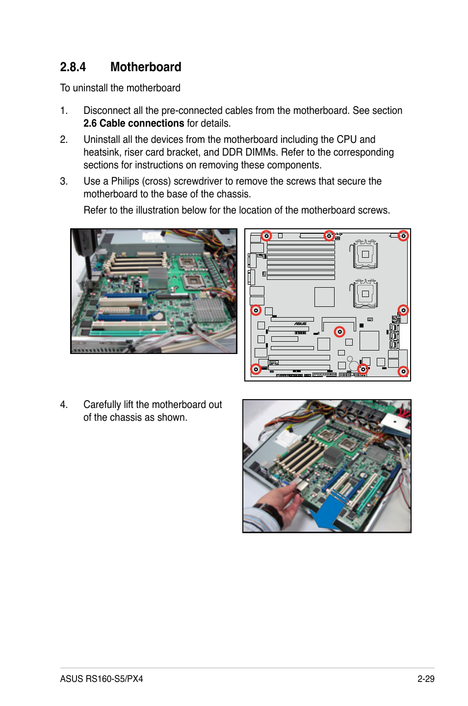 4 motherboard, Motherboard -29 | Asus RS160-S5 User Manual | Page 47 / 144