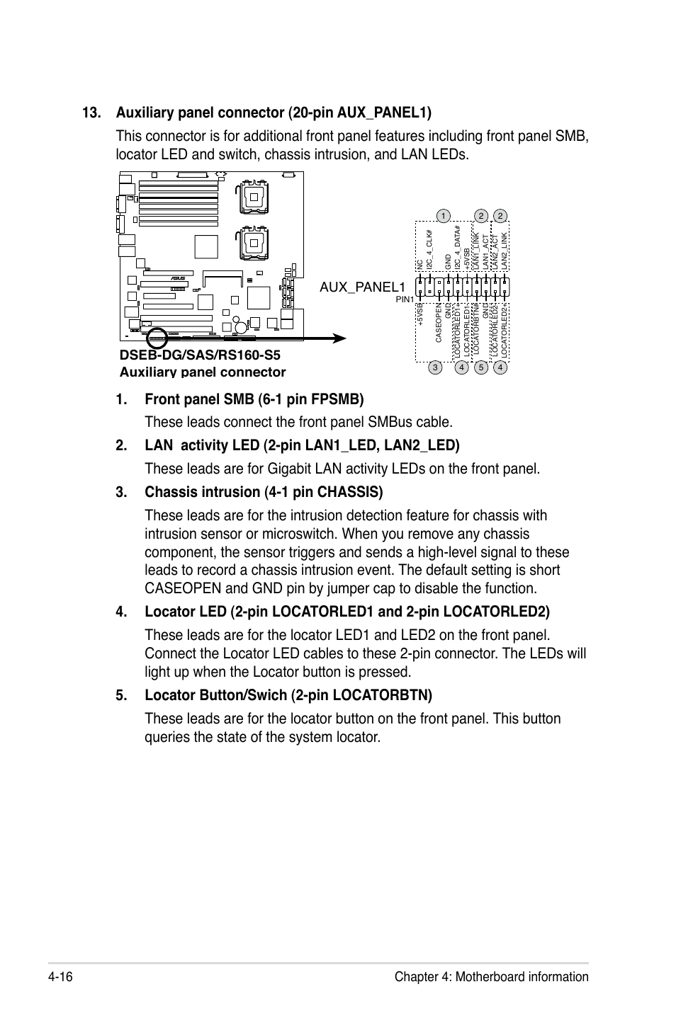Chapter 4: motherboard information 4-16 | Asus RS160-S5 User Manual | Page 68 / 144