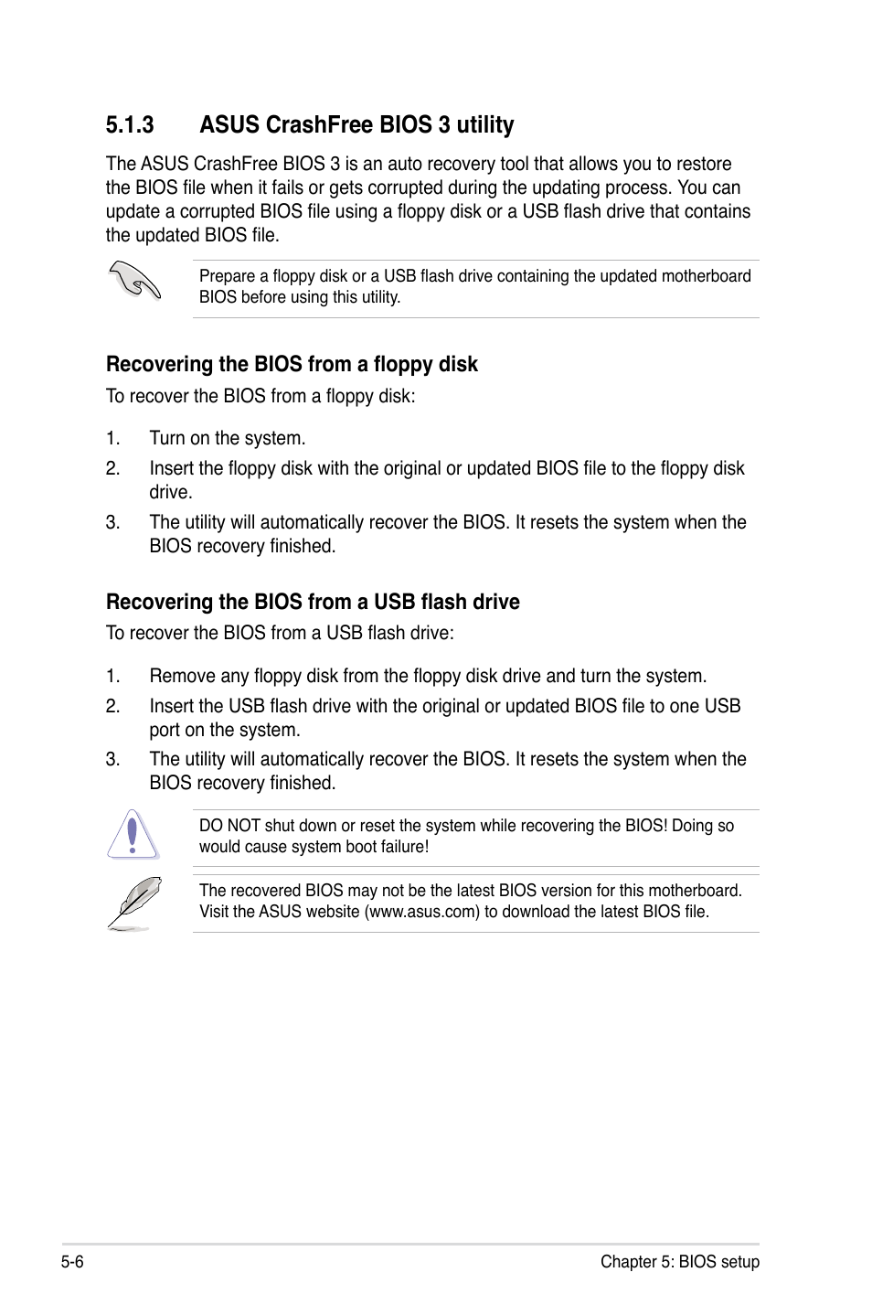 3 asus crashfree bios 3 utility, Asus crashfree bios 3 utility -6 | Asus RS160-S5 User Manual | Page 74 / 144