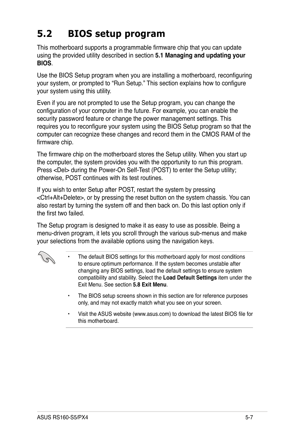 2 bios setup program, Bios setup program -7 | Asus RS160-S5 User Manual | Page 75 / 144