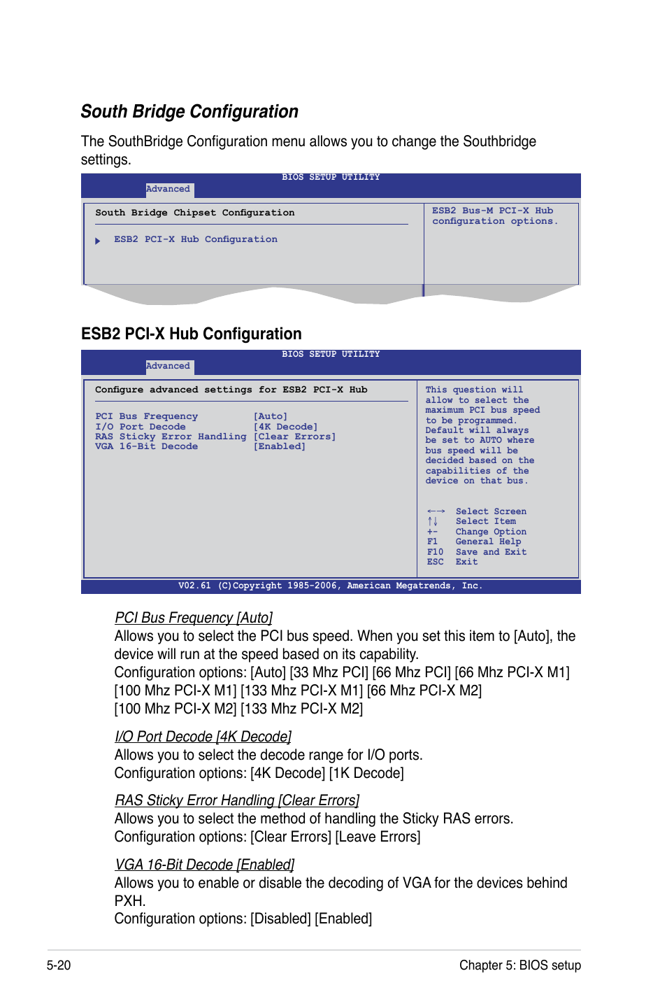 South bridge configuration, Esb2 pci-x hub configuration | Asus RS160-S5 User Manual | Page 88 / 144