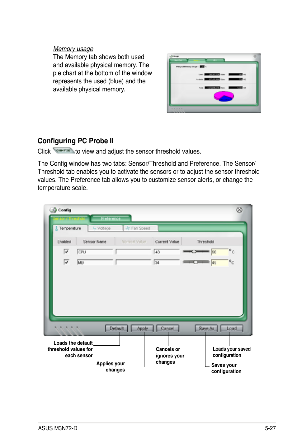 Configuring pc probe ii | Asus M3N72-D User Manual | Page 139 / 174