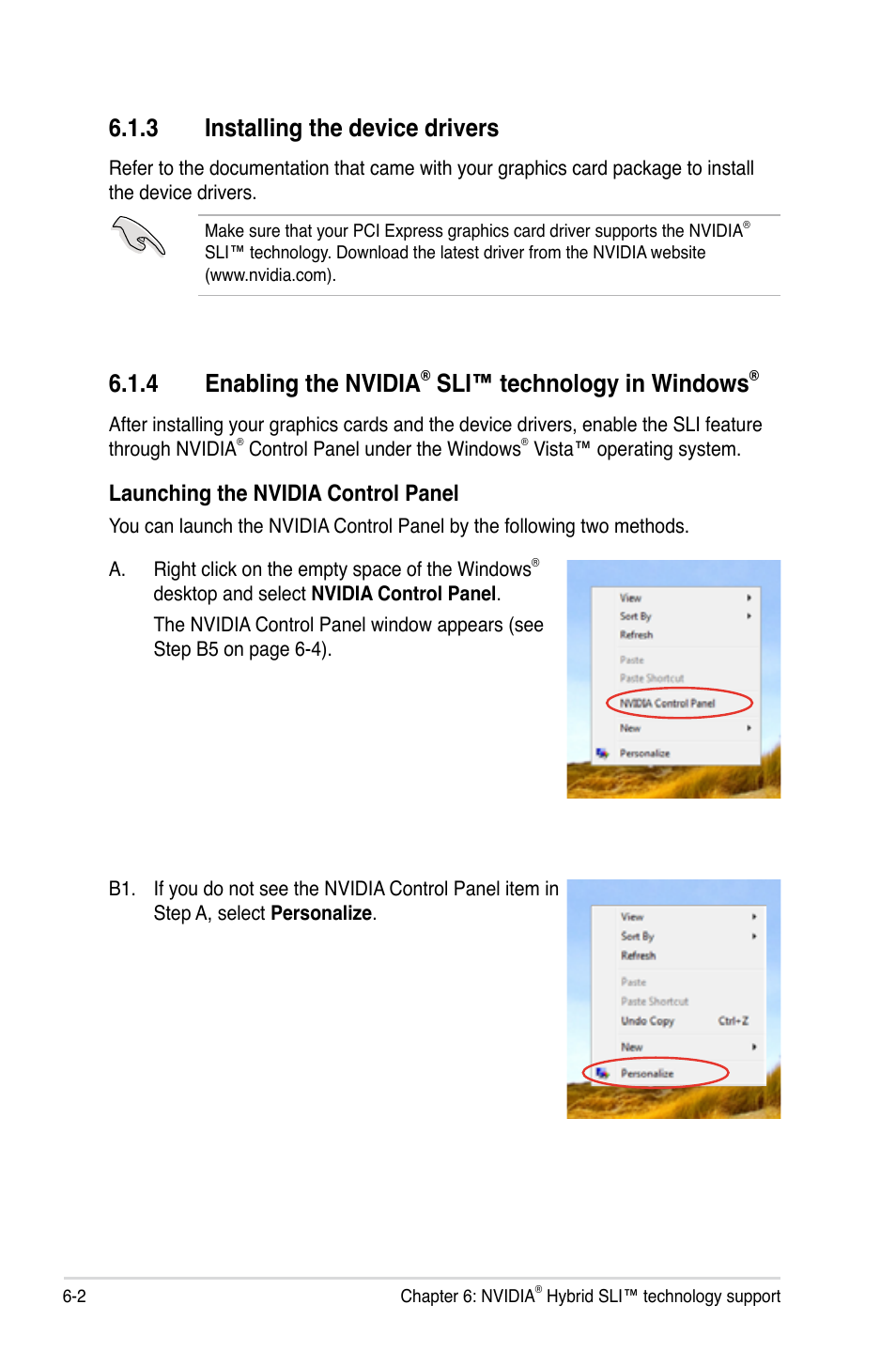 3 installing the device drivers, 4 enabling the nvidia® sli™ technology in windows, Installing the device drivers -2 | Enabling the nvidia, Sli™ technology in windows, 4 enabling the nvidia, Launching the nvidia control panel | Asus M3N72-D User Manual | Page 168 / 174