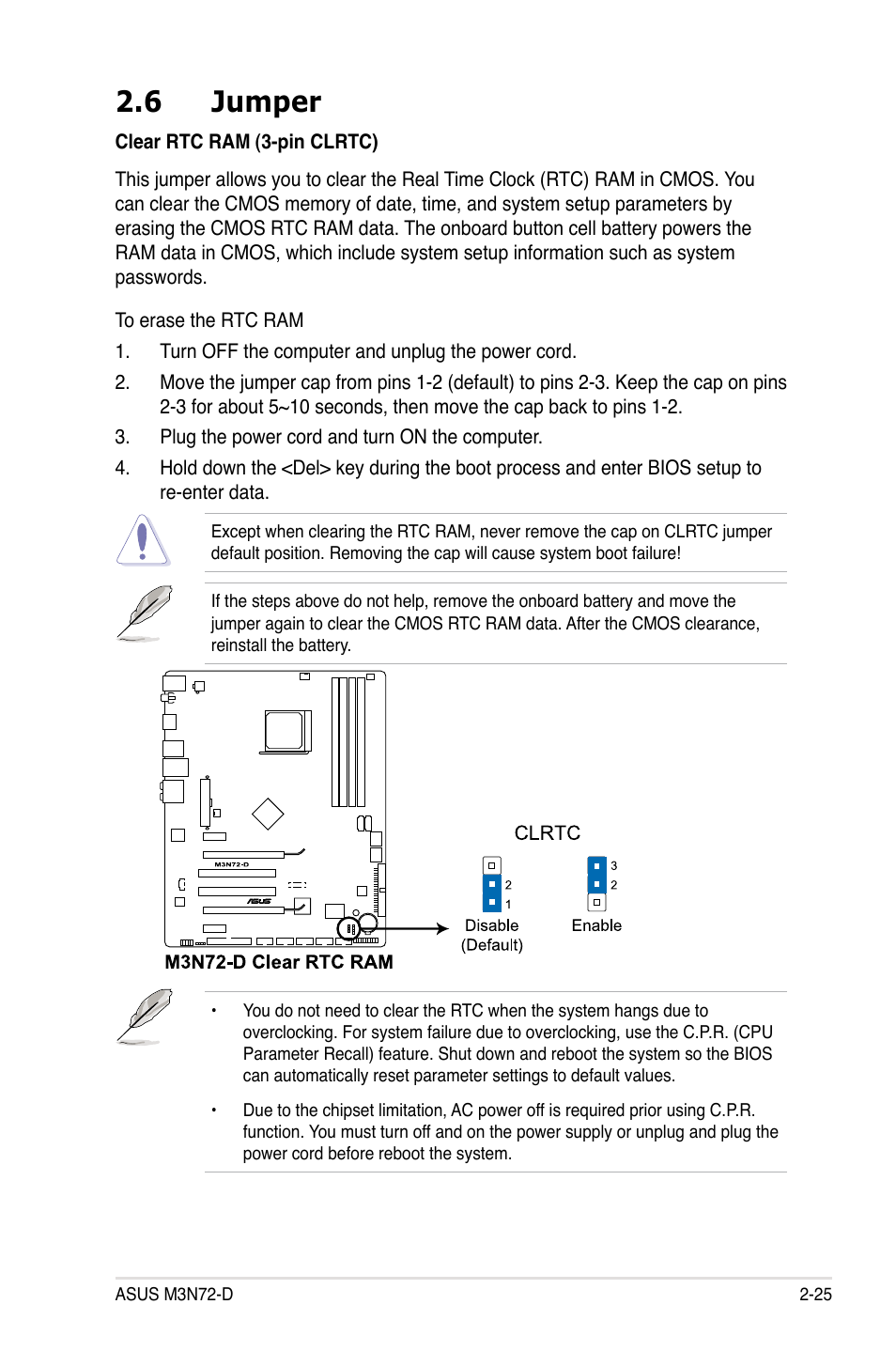 6 jumper, Jumper -25 | Asus M3N72-D User Manual | Page 49 / 174