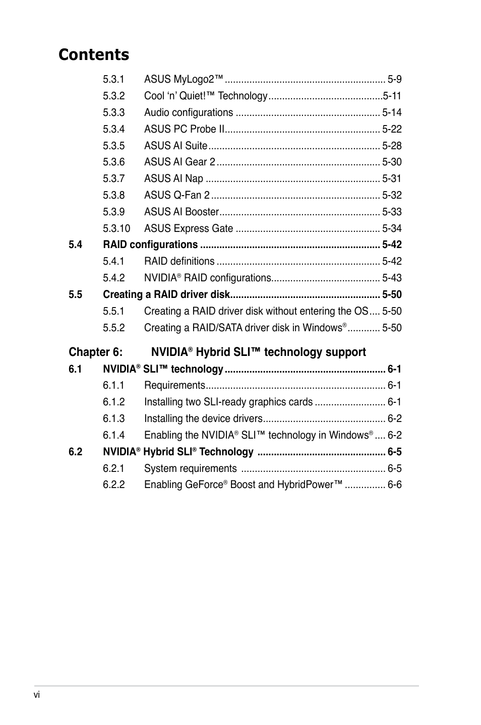 Asus M3N72-D User Manual | Page 6 / 174