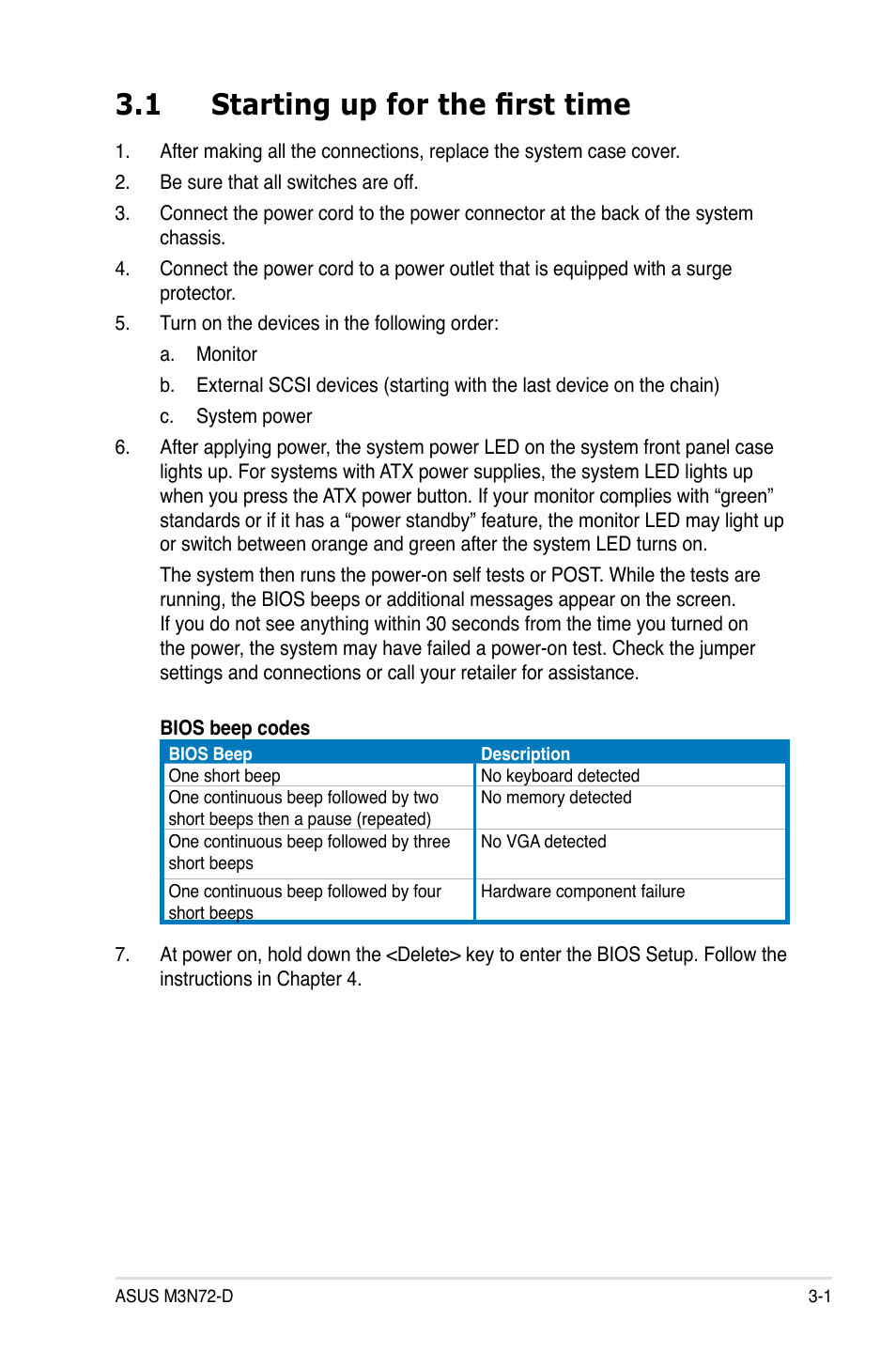 1 starting up for the first time, Starting up for the first time -1 | Asus M3N72-D User Manual | Page 69 / 174