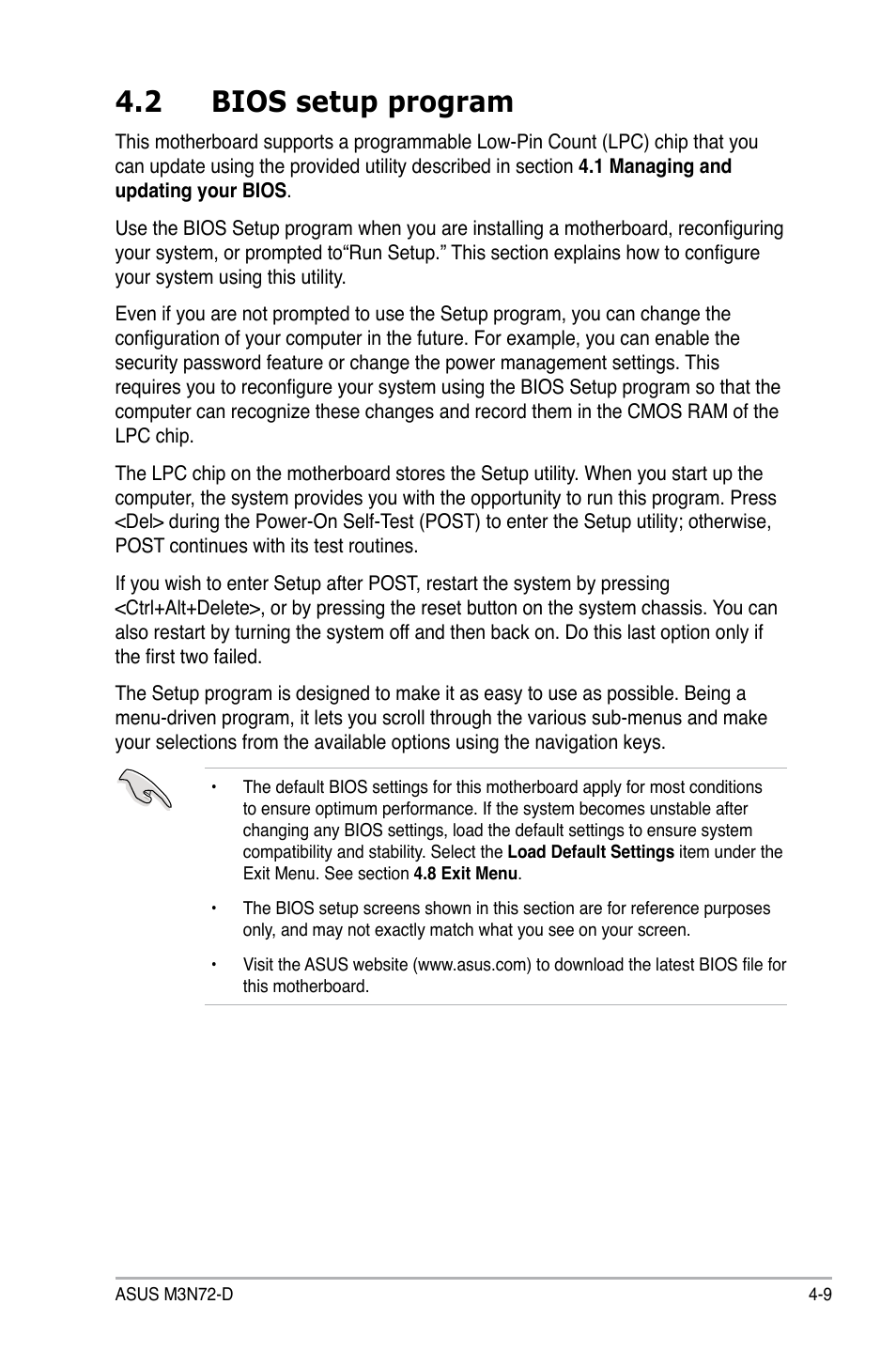 2 bios setup program, Bios setup program -9 | Asus M3N72-D User Manual | Page 81 / 174