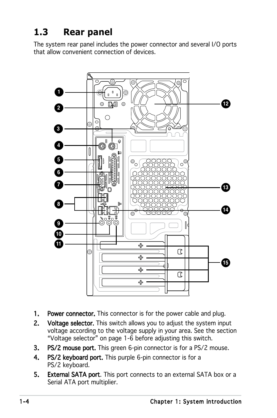 3 rear panel | Asus V2-PE2 User Manual | Page 14 / 97