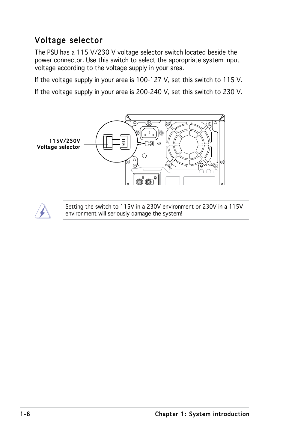 Voltage selector | Asus V2-PE2 User Manual | Page 16 / 97