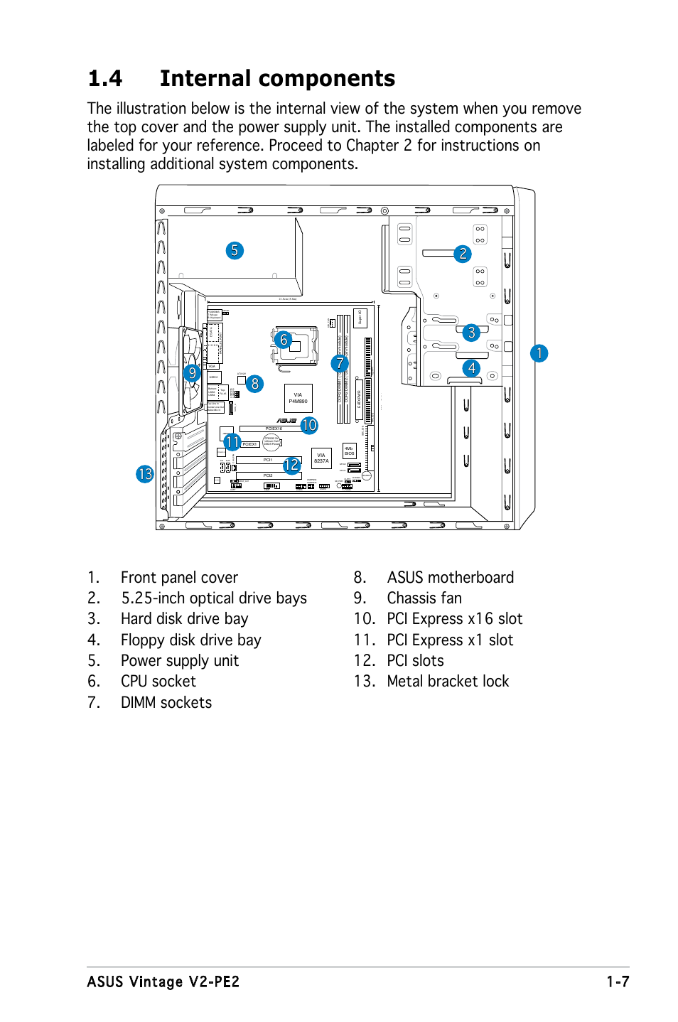 4 internal components, 7 asus vintage v2-pe2, Adi1986a | Asus V2-PE2 User Manual | Page 17 / 97