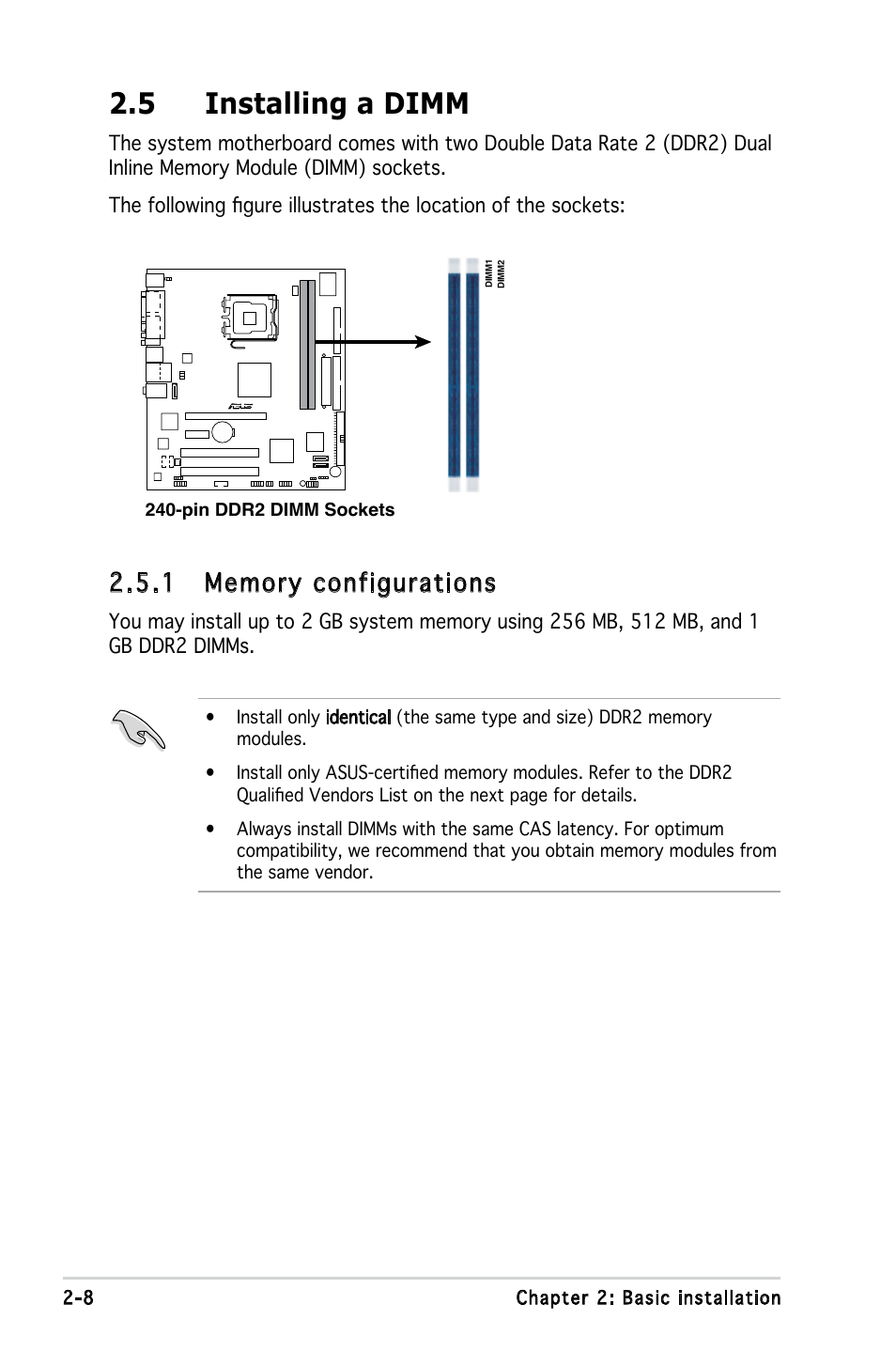 5 installing a dimm | Asus V2-PE2 User Manual | Page 26 / 97